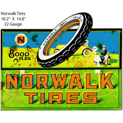 Norwalk Tires Reproduction Cut Out Garage Shop Metal Sign - 14.8" x 18.2"