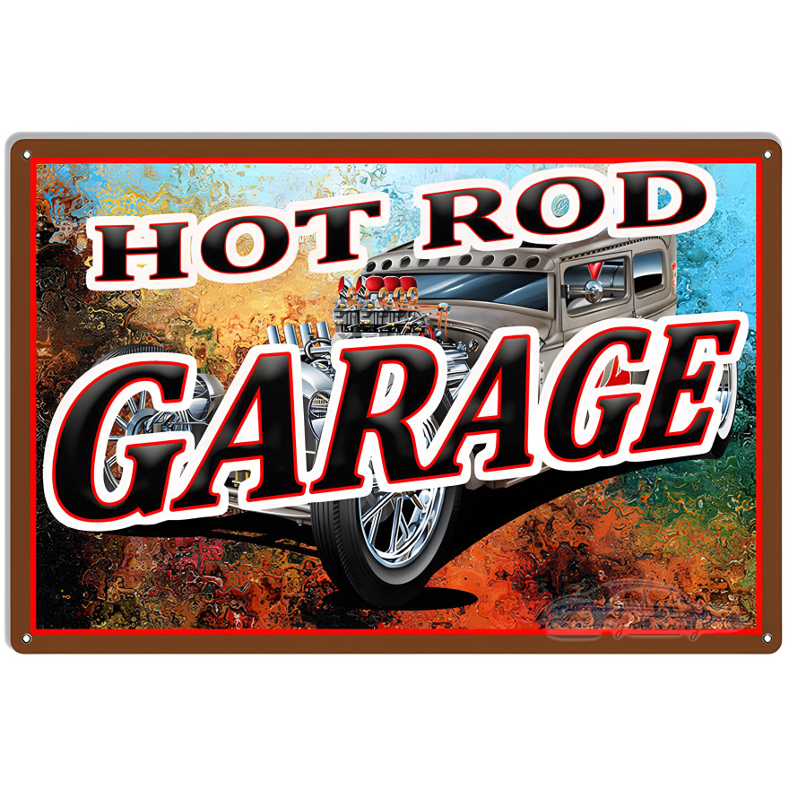 Hot Rod Garage Man Cave Metal Sign - 16" x 24" Hot Rod Garage Man Cave Metal Sign - 16" x 24"