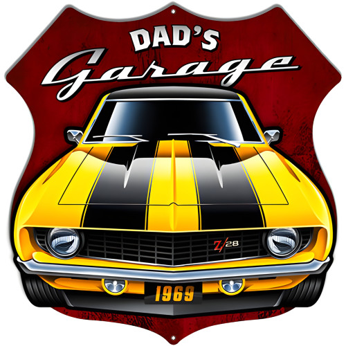 Dad's Garage Hot Rod Laser Cut Out With 3D Effect Metal Sign - 15.6" x 15.8"