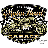 Motor Head Cut Out Garage Metal Sign - 11.6" x 13.6"