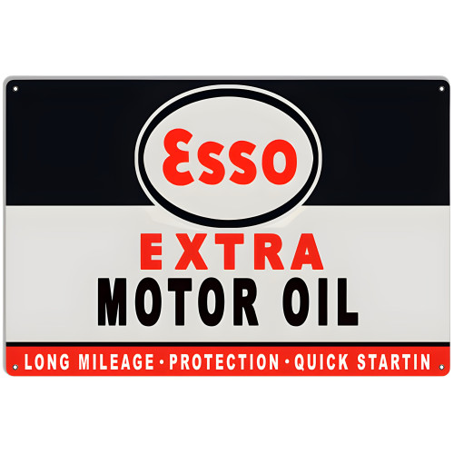 Large Esso Extra Gas And Motor Oil Metal Sign - 16" x 24"