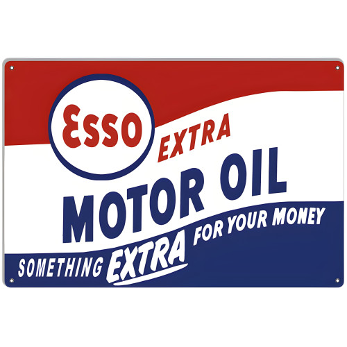Extra Large Esso Extra Gas And Motor Oil Metal Sign - 18" x 30"