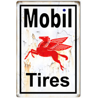 Large Mobil Tires Pegasus Gas Motor Oil Garage Metal Sign - 16" x 24"