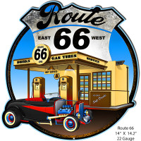 Route 66 Classic Gas Station Metal Sign - 14" x 14.2"