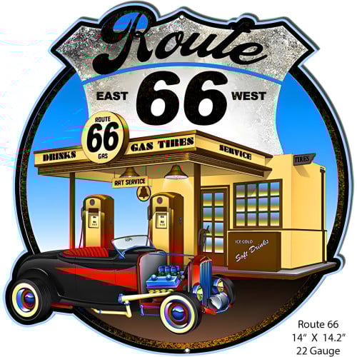 Route 66 Classic Gas Station Metal Sign - 14" x 14.2"