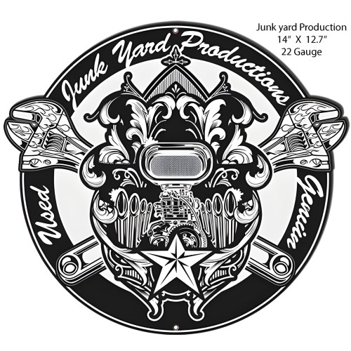 Junk Yard Production Metal Sign - 14" x 12.7"