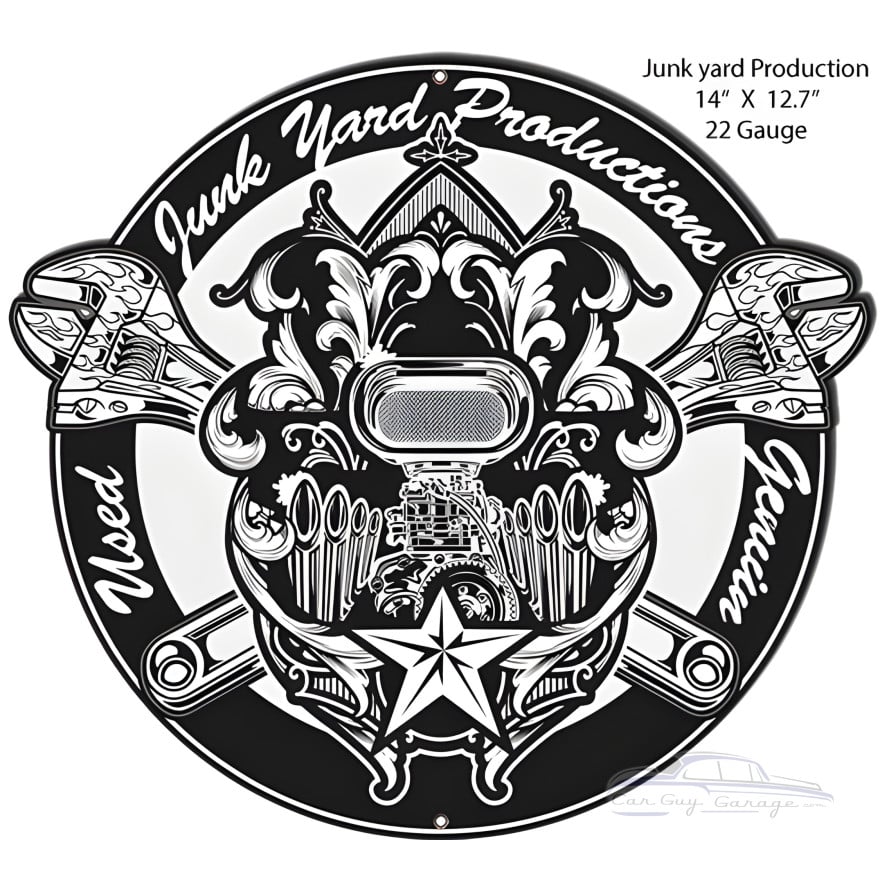 Junk Yard Production Metal Sign - 14" x 12.7" Junk Yard Production Metal Sign - 14" x 12.7"