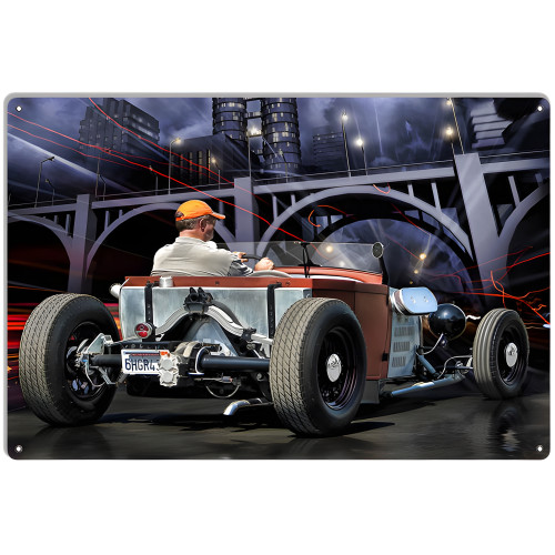 Dragster Taking A Highway Cruise Metal Sign - 12" x 18"