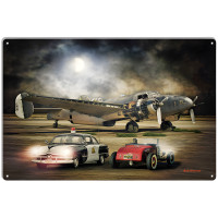 Nostalgic Airplane And Cars Metal Sign - 12" x 18"