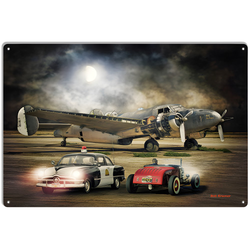 Nostalgic Airplane And Cars Metal Sign - 12" x 18"