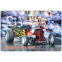 Santa's Hot Rod Metal Sign - 12" x 18"