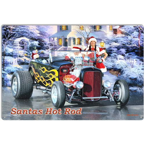 Santa's Hot Rod Metal Sign - 12" x 18"