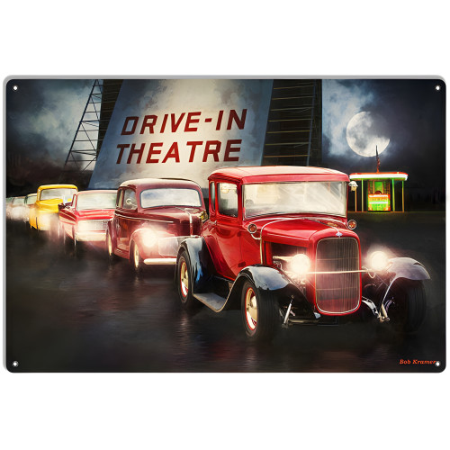 Classic Cars At The Drive In Theater Metal Sign - 12" x 18"
