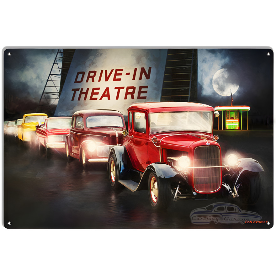 Classic Cars At The Drive In Theater Metal Sign - 12" x 18" Classic Cars At The Drive In Theater Metal Sign - 12" x 18"