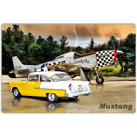 Mustang Airplane And Chevy Metal Sign - 12" x 18"
