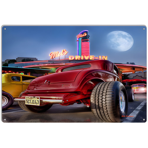 Red Hot Rod At Mel's Diner For Dinner Metal Sign - 12" x 18"