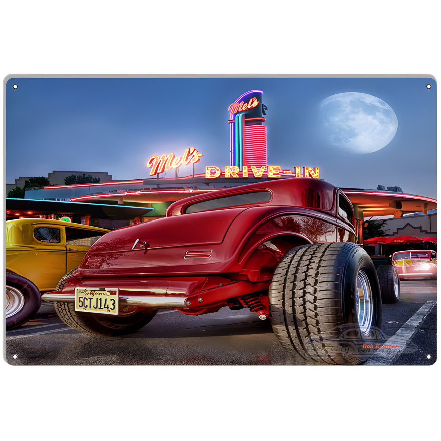 Red Hot Rod At Mel's Diner For Dinner Metal Sign - 12" x 18" Red Hot Rod At Mel's Diner For Dinner Metal Sign - 12" x 18"