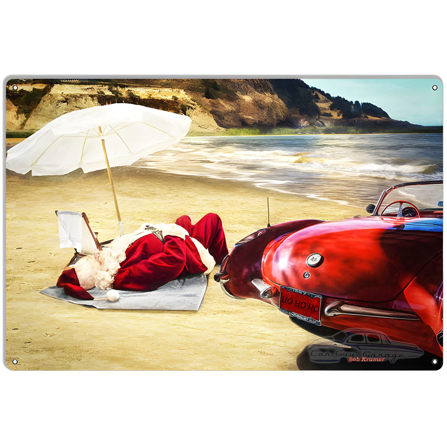Santa Resting On The Beach Metal Sign - 12" x 18" Santa Resting On The Beach Metal Sign - 12" x 18"