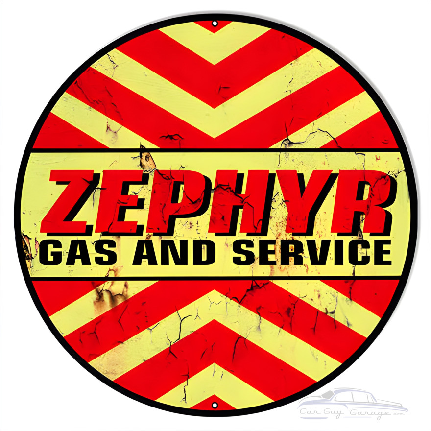 Zephyr Gas And Service Vintage Reproduction Metal Sign - 24" Round Zephyr Gas And Service Vintage Reproduction Metal Sign - 24" Round