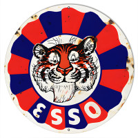Esso Tiger Gas And Motor Oil Metal Sign - 24" Round