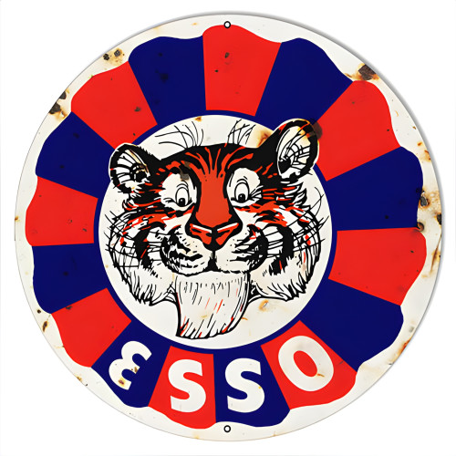 Esso Tiger Gas And Motor Oil Metal Sign - 24" Round