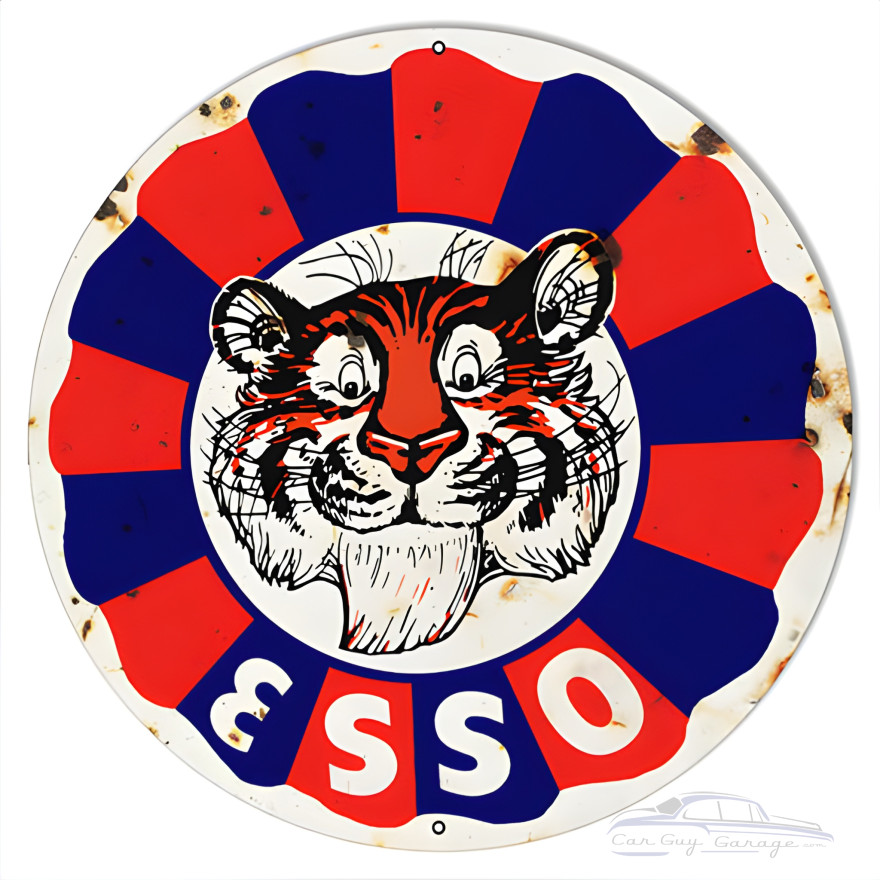 Esso Tiger Gas And Motor Oil Metal Sign - 24" Round Esso Tiger Gas And Motor Oil Metal Sign - 24" Round