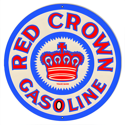 Red Crown Gasoline Metal Sign - 14" Round