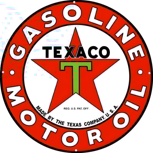 Texaco Gasoline And Motor Oil Metal Sign - 30" Round