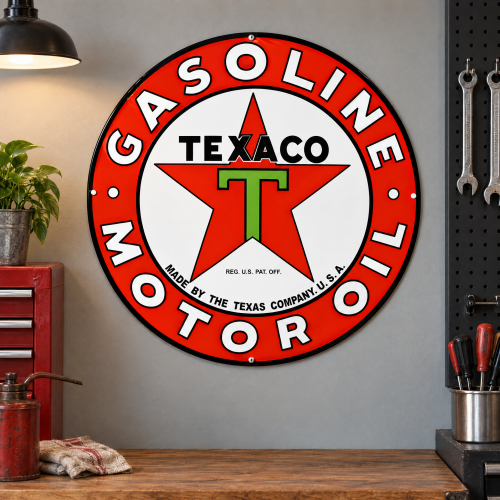 Texaco Gasoline and Motor Oil Metal Sign - 30" Round