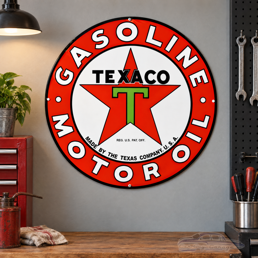 Texaco Gasoline and Motor Oil Metal Sign - 30" Round