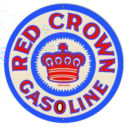Red Crown Gasoline Metal Sign - 30" Round