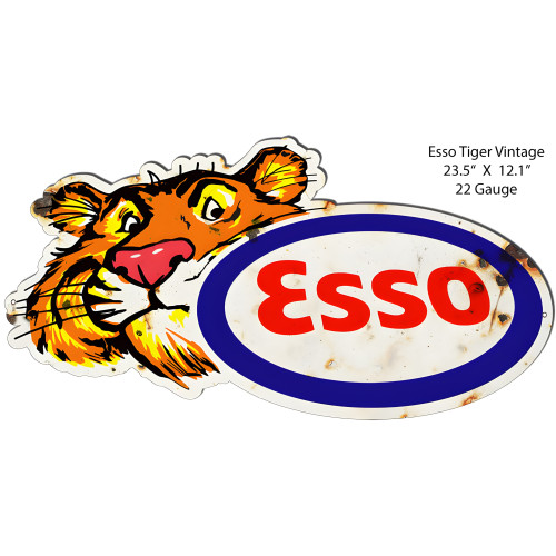Esso Tiger Gas And Motor Oil Metal Sign - 23.5" x 12.1"