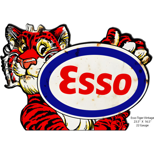 Esso Tiger Gas And Motor Oil Metal Sign - 23.5" x 16.5"
