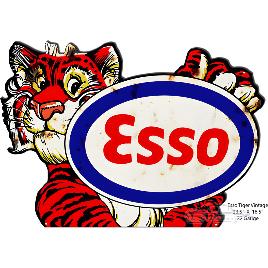 Esso Tiger Gas And Motor Oil Metal Sign - 23.5" x 16.5" Esso Tiger Gas And Motor Oil Metal Sign - 23.5" x 16.5"