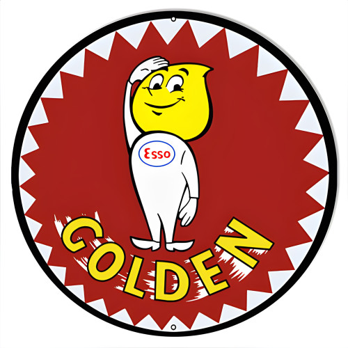 Esso Golden Gasoline Metal Sign - 15" Round