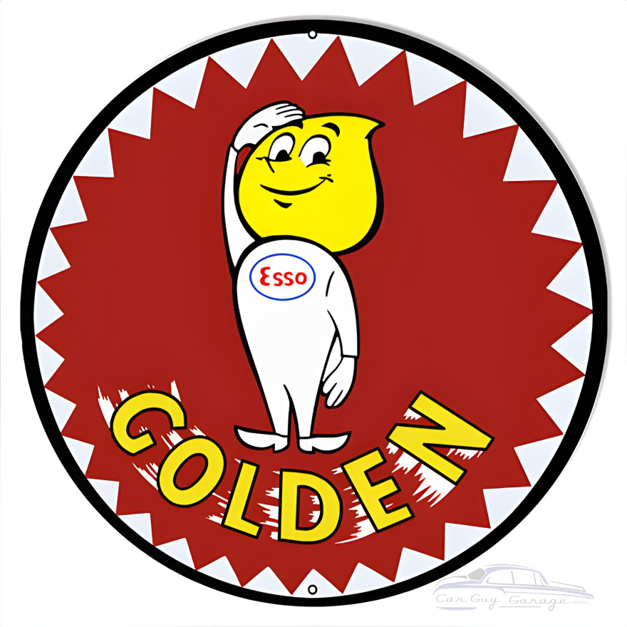 Esso Golden Gasoline Metal Sign - 15" Round Esso Golden Gasoline Metal Sign - 15" Round