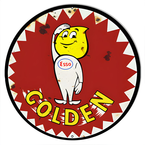 Esso Golden Gasoline Vintage Reproduction Metal Sign - 15" Round
