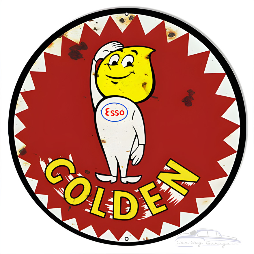 Esso Golden Gasoline Vintage Reproduction Metal Sign - 15" Round Esso Golden Gasoline Vintage Reproduction Metal Sign - 15" Round