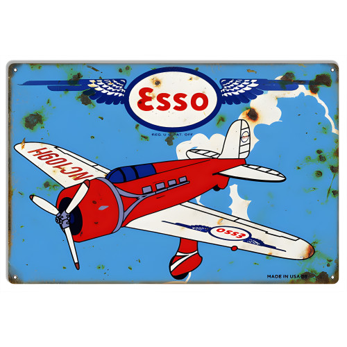 Esso Airplane Reproduction Vintage Metal Sign - 12" x 18"
