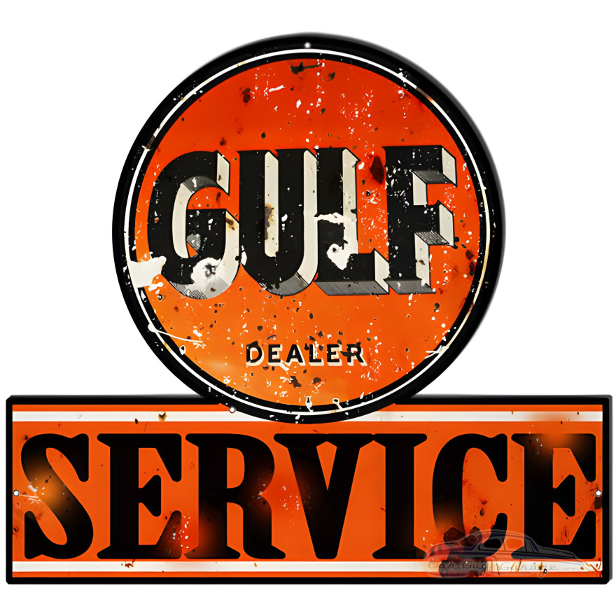 Gulf Dealer Service Metal Sign - 20" x 18.1" Gulf Dealer Service Metal Sign - 20" x 18.1"