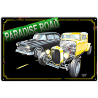 Racing Hot Rods On Paradise Road Metal Sign - 12" x 18"
