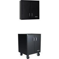 Two Piece Black 18 Gauge Steel Garage Cabinet Set