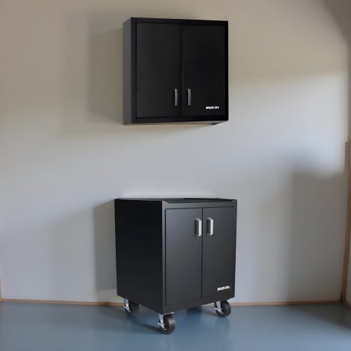 Two Piece Black 18 Gauge Steel Garage Cabinet Set