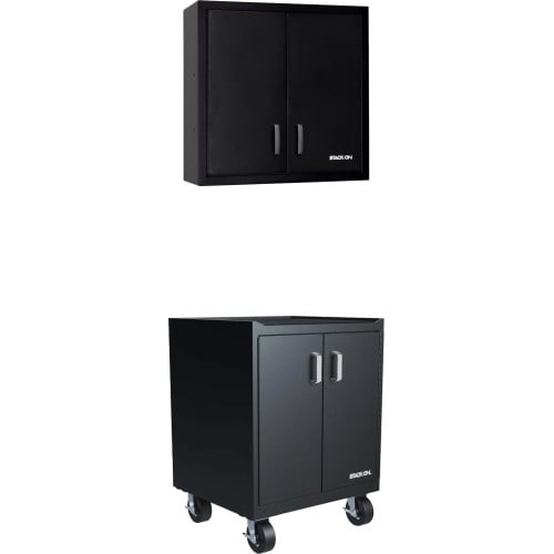 Two Piece Black 18 Gauge Steel Garage Cabinet Set