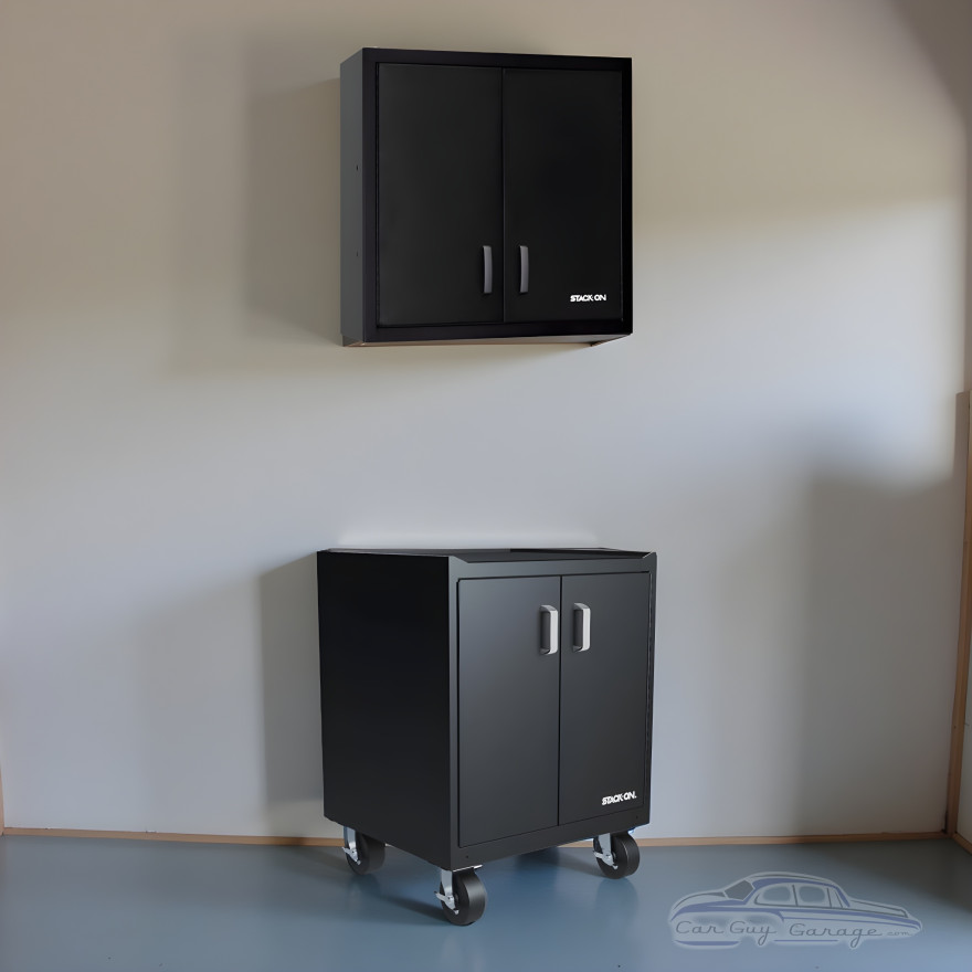 Two Piece Black 18 Gauge Steel Garage Cabinet Set