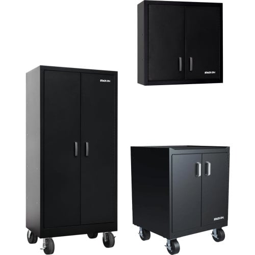 Three Piece Black 18 Gauge Steel Garage Cabinet Set