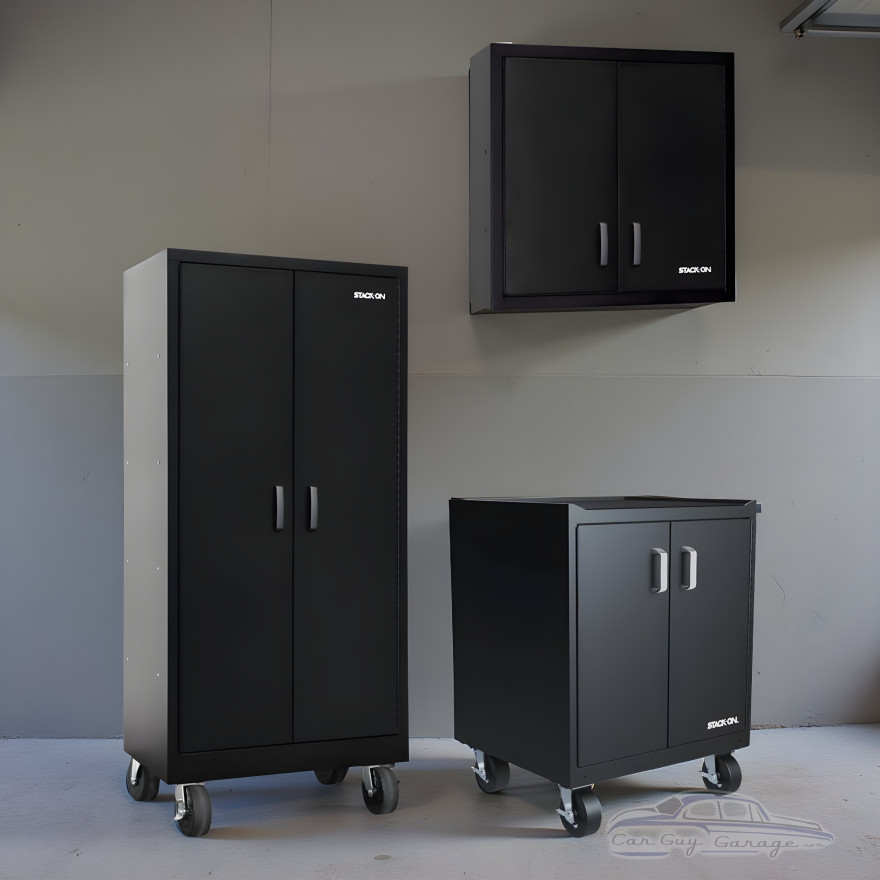 Three Piece Black 18 Gauge Steel Garage Cabinet Set