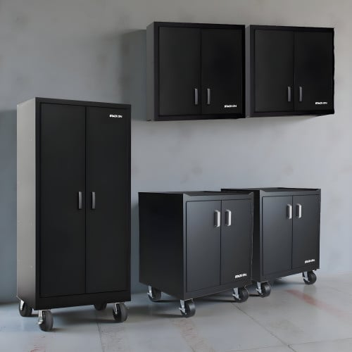 Five Piece Black 18 Gauge Steel Garage Cabinet Set