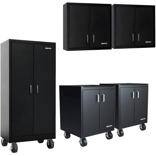 Five Piece Black 18 Gauge Steel Garage Cabinet Set