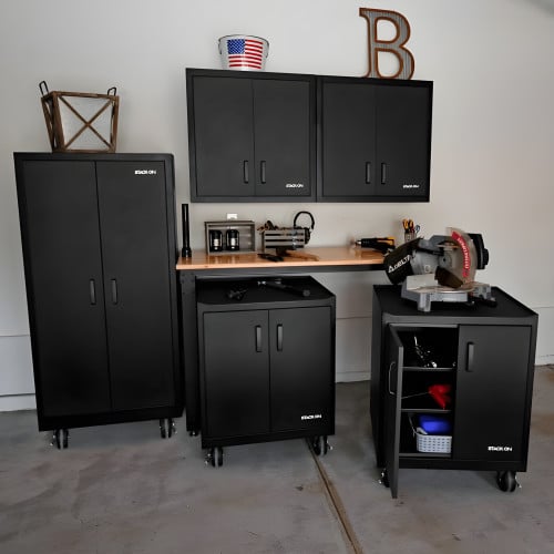 Six Piece Black 18 Gauge Steel Garage Cabinet Set